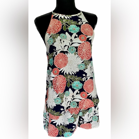 dee elle Pants - dee elle Floral Summer Halter Romper Turquoise Coral